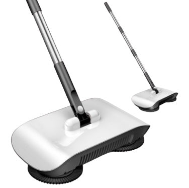 Blue 3-in-1 hand push sweeper viewed from the front