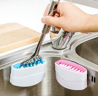 Kitchen Utensil Cleaning Brush with Suction Base – Compact Sink Brush