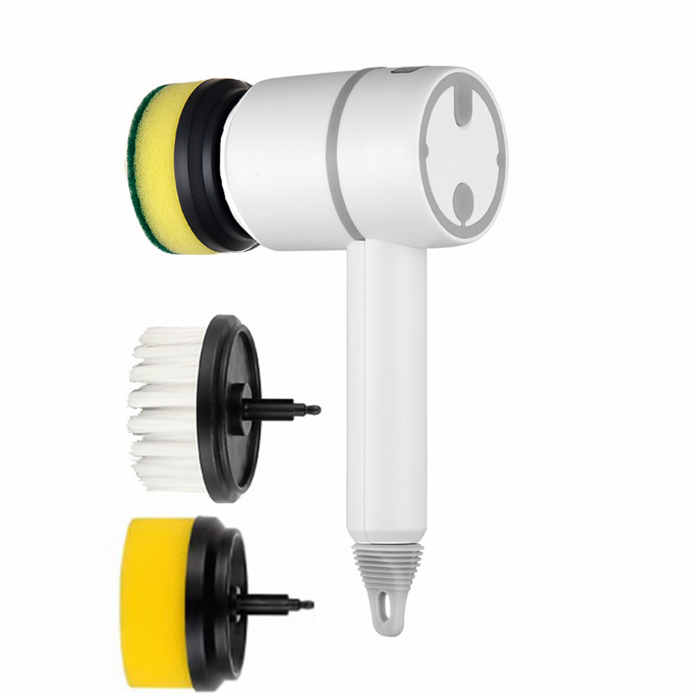 Green electric cleaning brush set with three different brush heads