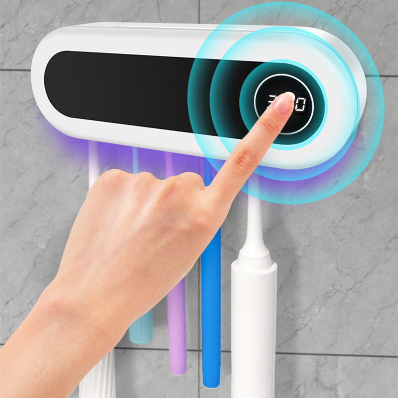 Wall-Mounted UV Toothbrush Sanitizer Holder – 5-Brush Storage, USB-C Rechargeable