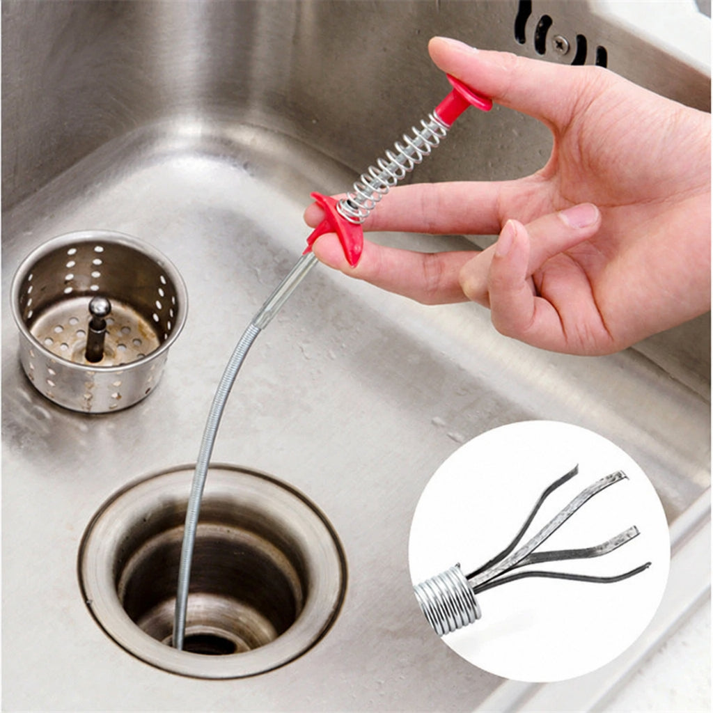 Flexible drain cleaning spring tool front view
