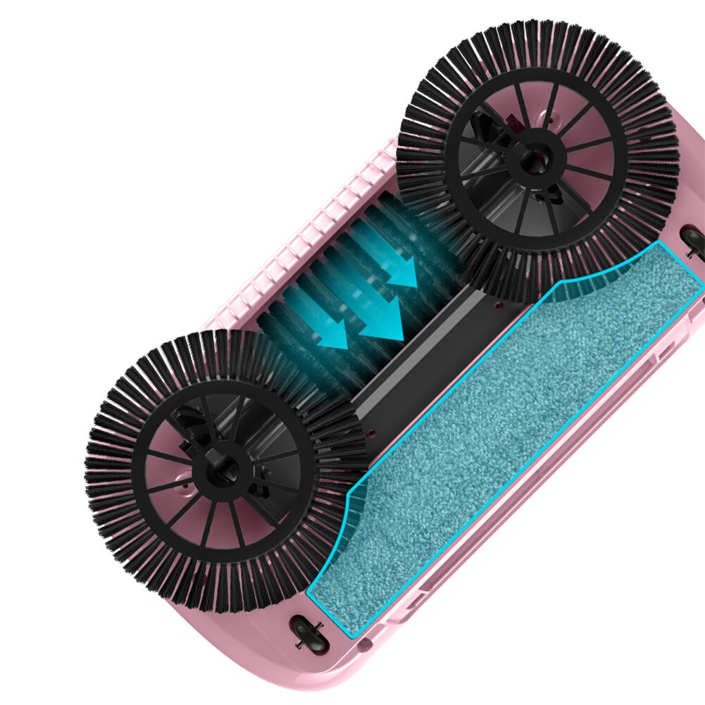 Blue 3-in-1 hand push sweeper viewed from a slight angle