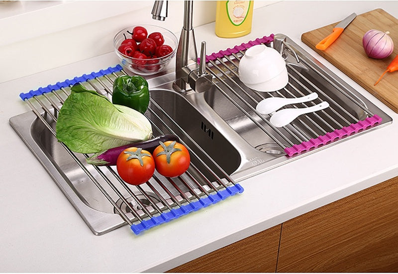 Foldable kitchen rack folded for storage