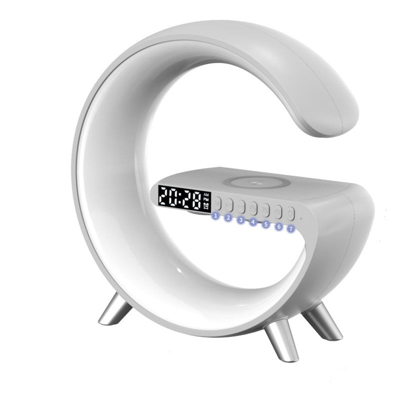 Light gray G-shaped Bluetooth LED lamp and wireless charger