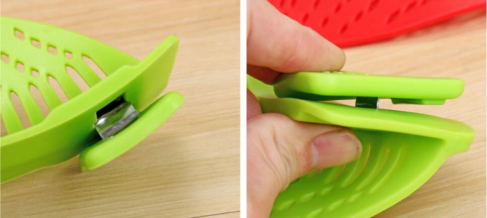 Silicone and stainless-steel clip-on strainer detail