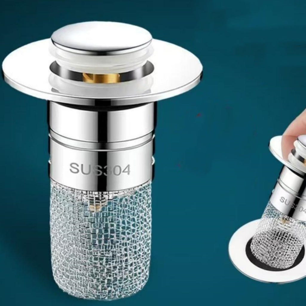 Universal wash basin drain filter front view