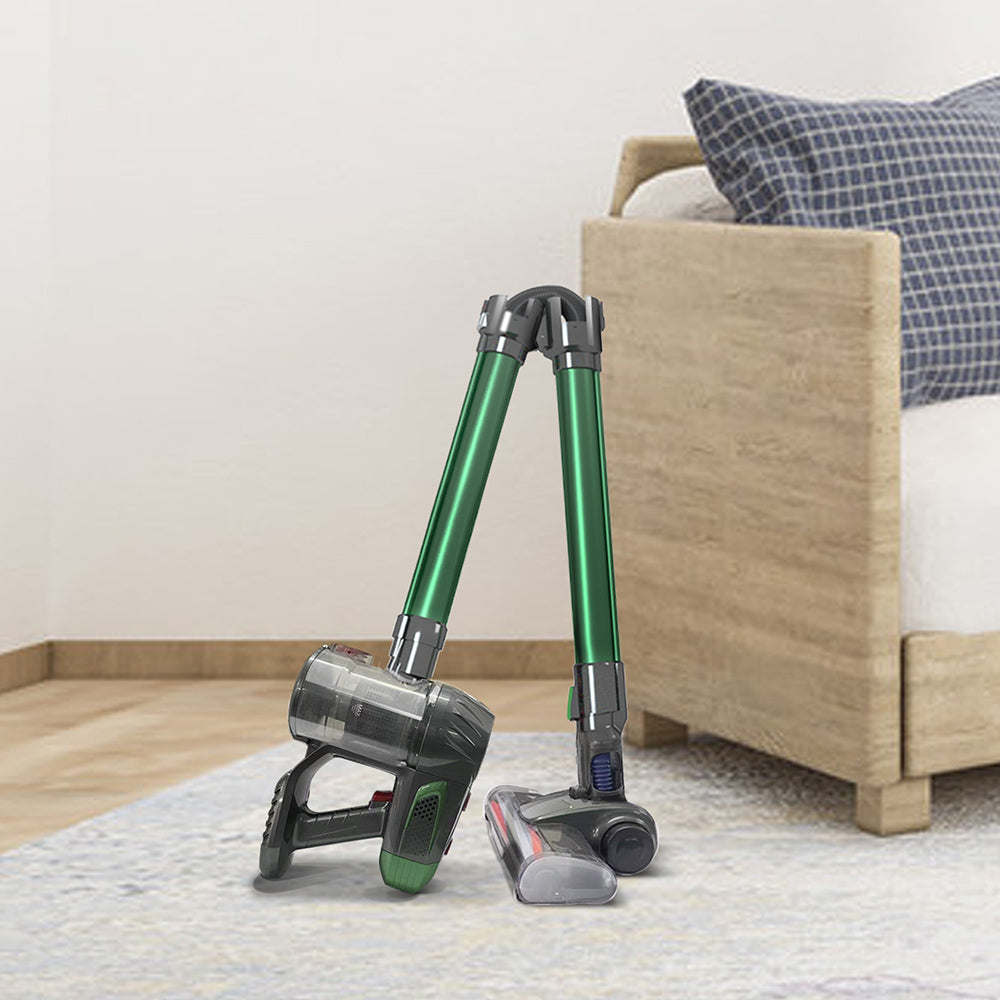 Green cordless handheld vacuum cleaner with foldable tube