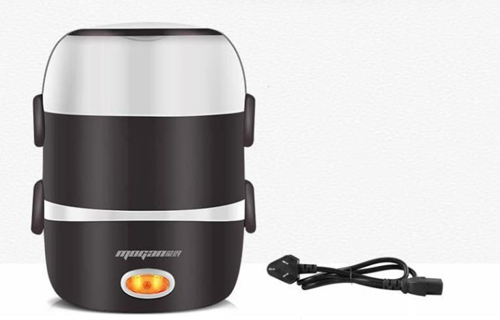 White and silver rice cooker shown from the side with lid open