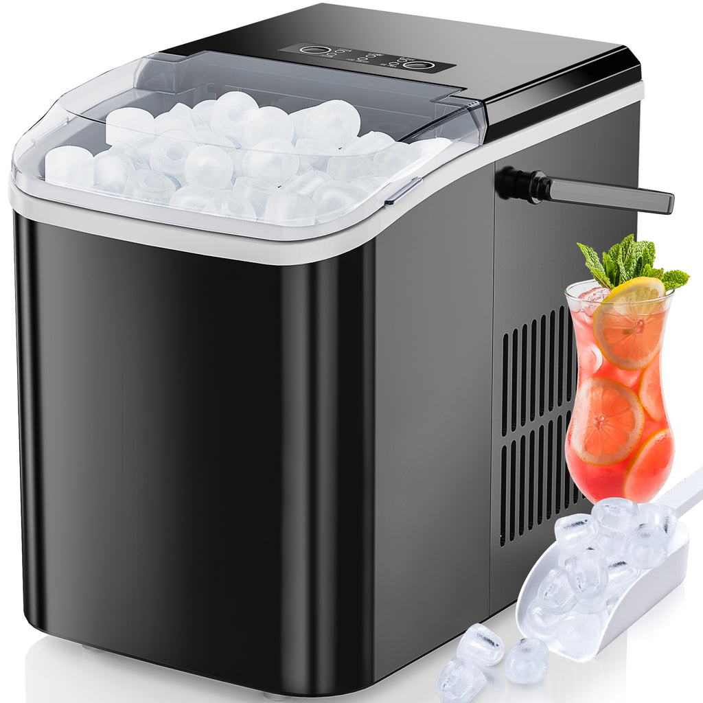 Green portable countertop ice maker for bullet-shaped ice