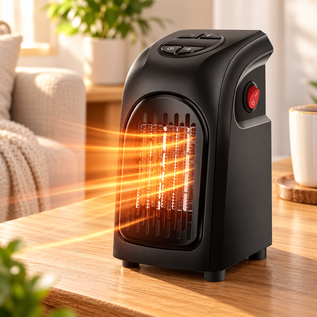 Mini PTC Ceramic Space Heater – Adjustable Temperature & 12-Hour Timer