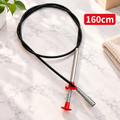 160cm flexible drain cleaning snake with black coiled cable, metal cleaning spring, and red handle on a marble surface.