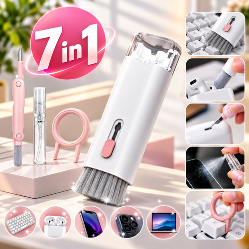 White electronics cleaning kit with multiple tools arranged on a clean surface