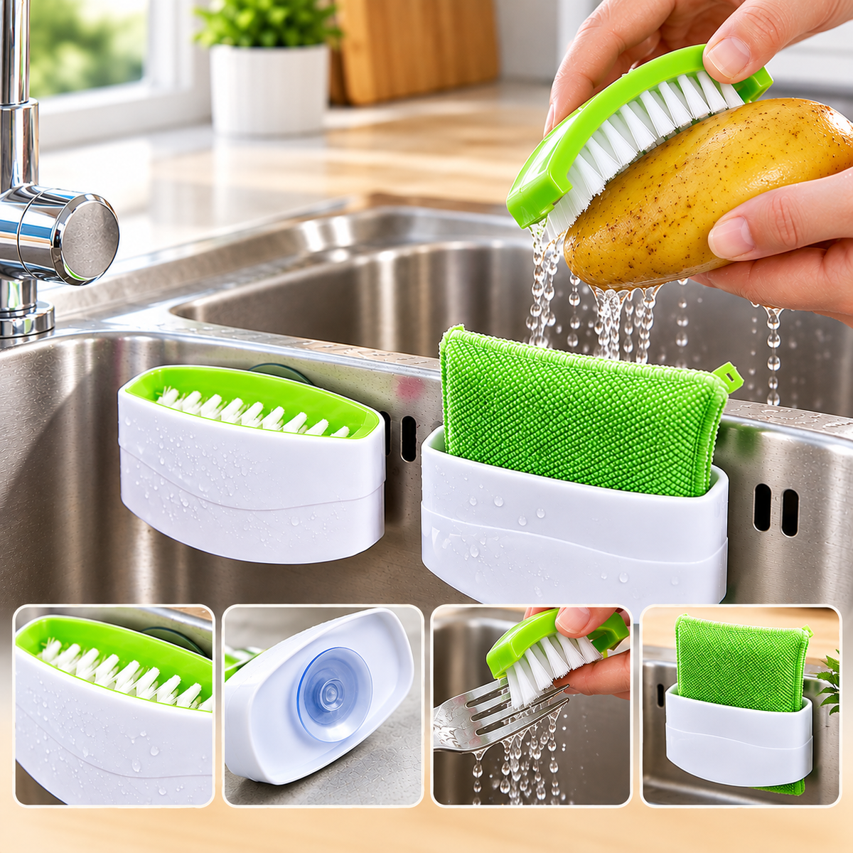 Kitchen Utensil Cleaning Brush with Suction Base – Compact Sink Brush