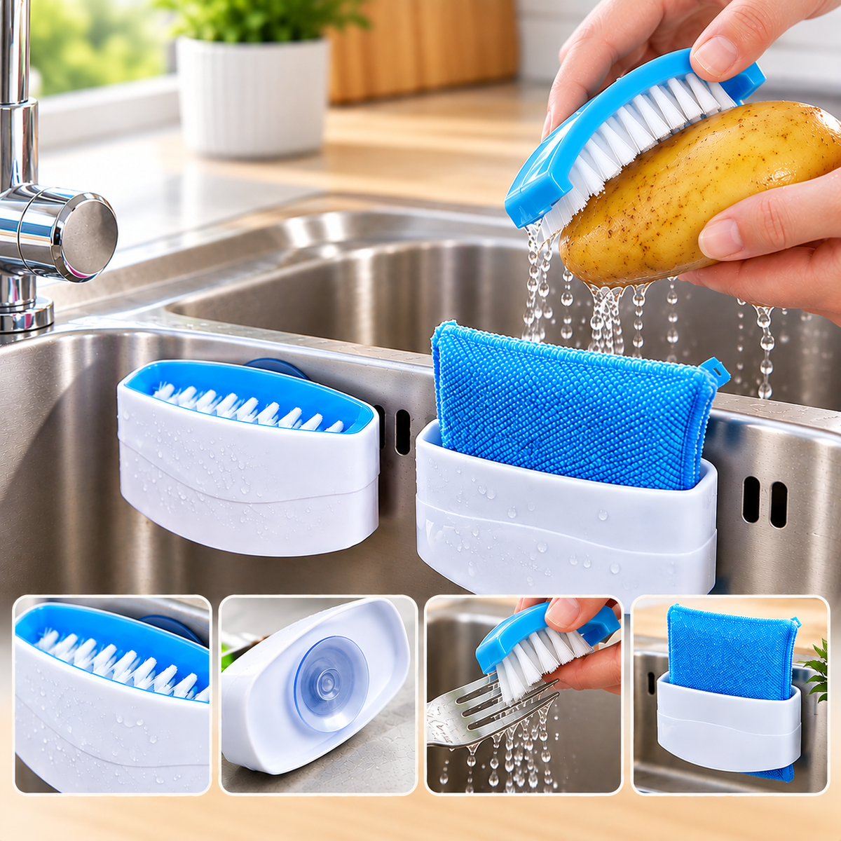Kitchen Utensil Cleaning Brush with Suction Base – Compact Sink Brush