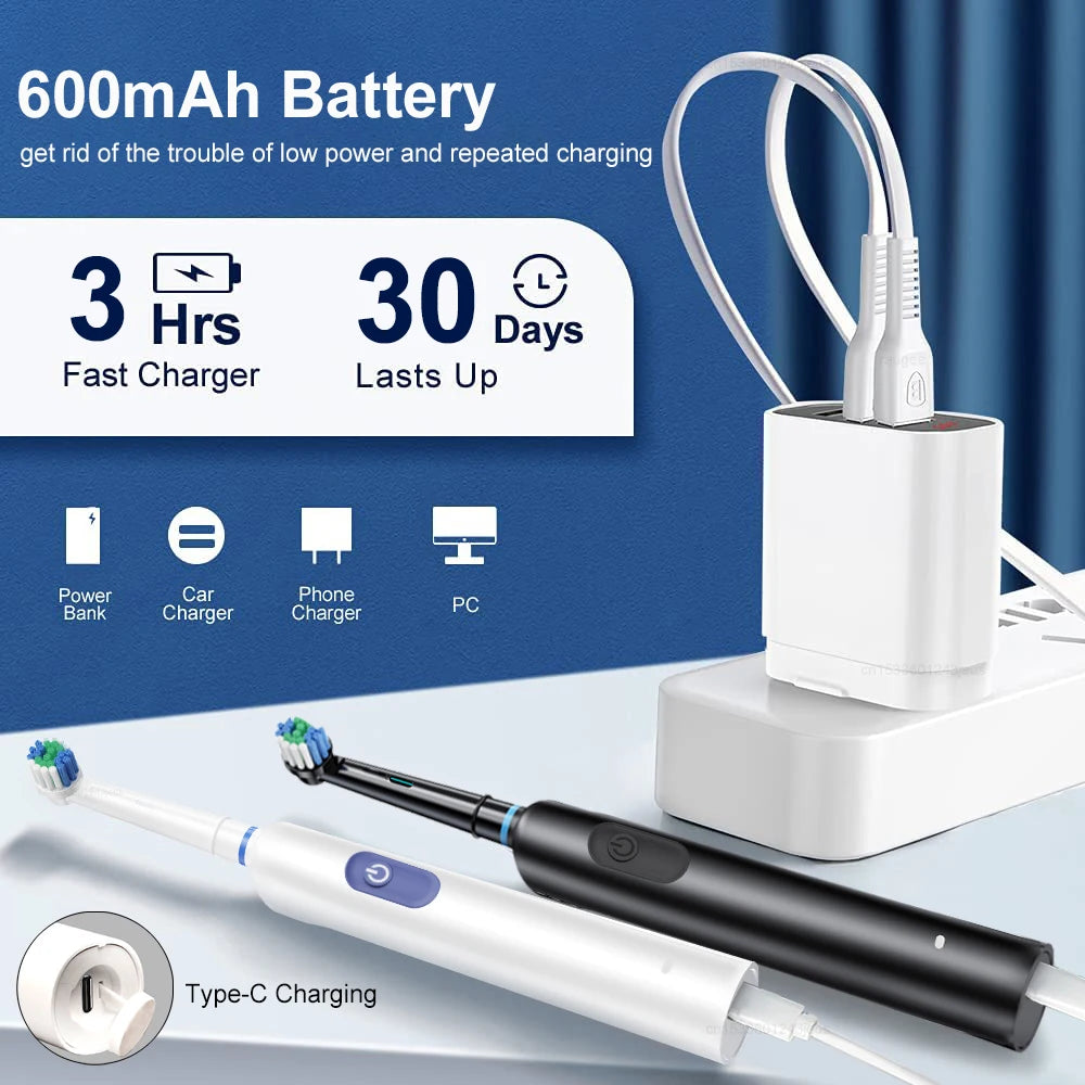 Rechargeable Electric Toothbrush with 8 Soft Brush Heads & Travel Case