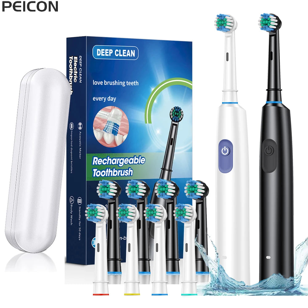 BolaNova rechargeable electric toothbrush with 8 brush heads and travel case