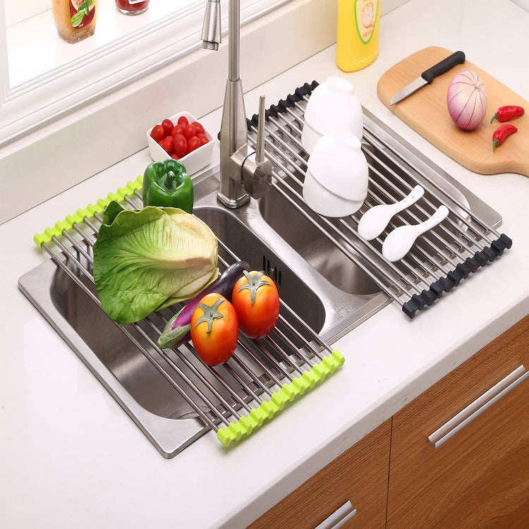 Foldable stainless steel kitchen sink rack front view