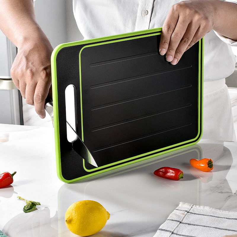 Double-sided defrosting cutting board with sharpener