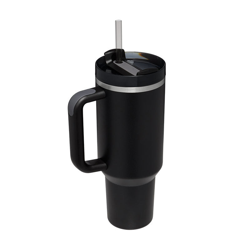 40 oz tumbler with straw in use
