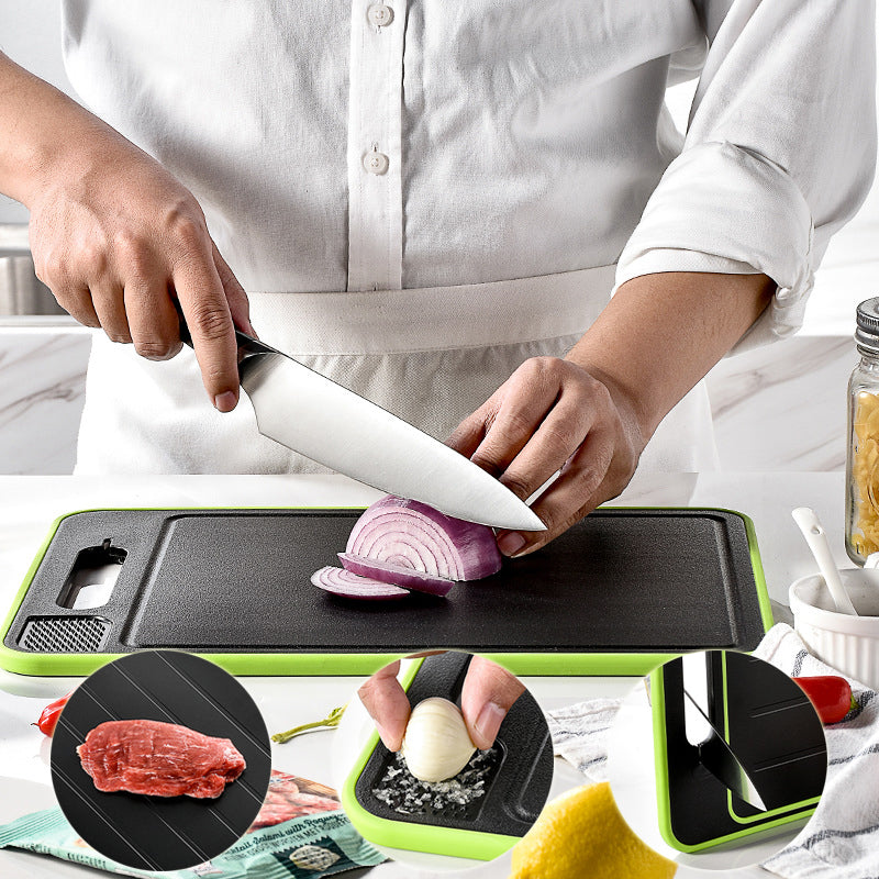 Double-sided defrosting cutting board with sharpener