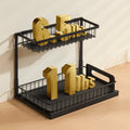 Black 2-tier pull-out cabinet organizer viewed from the front